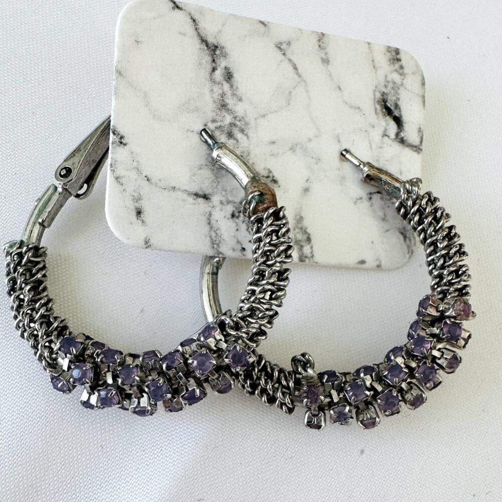 Vintage Silverplated Amethyst Stones Earrings